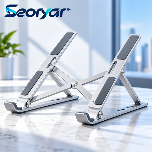 Seoryar™ Adjustable Folding Aluminum Laptop Stand – Elevated Open-Frame Laptop Support for Home Office Desks, Study Spaces & Everyday Workstations