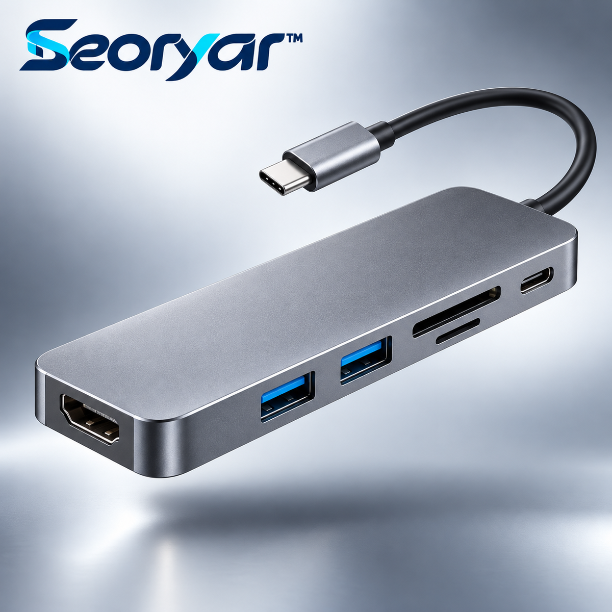 Seoryar™ USB-C Multiport Hub – Compact Aluminum Connection Hub for Compatible Laptops, Desktop Accessories & Portable Workstations