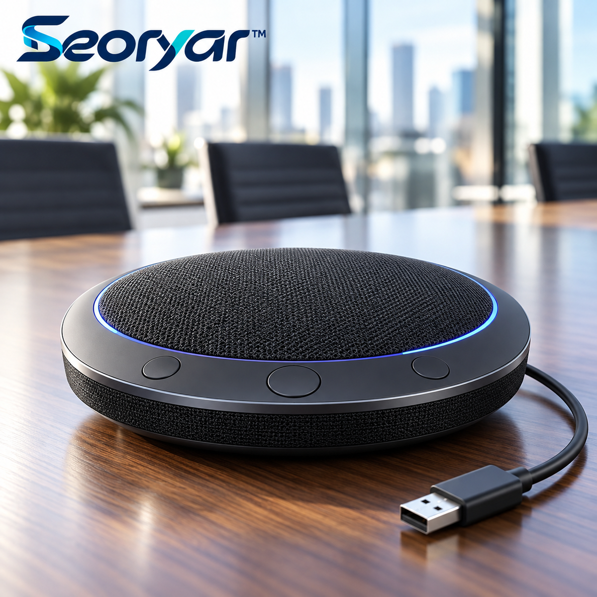 Seoryar™ USB Conference Speakerphone – Desktop Speaker & Microphone with Accessible Controls for Home Office Calls and Small-Group Meetings