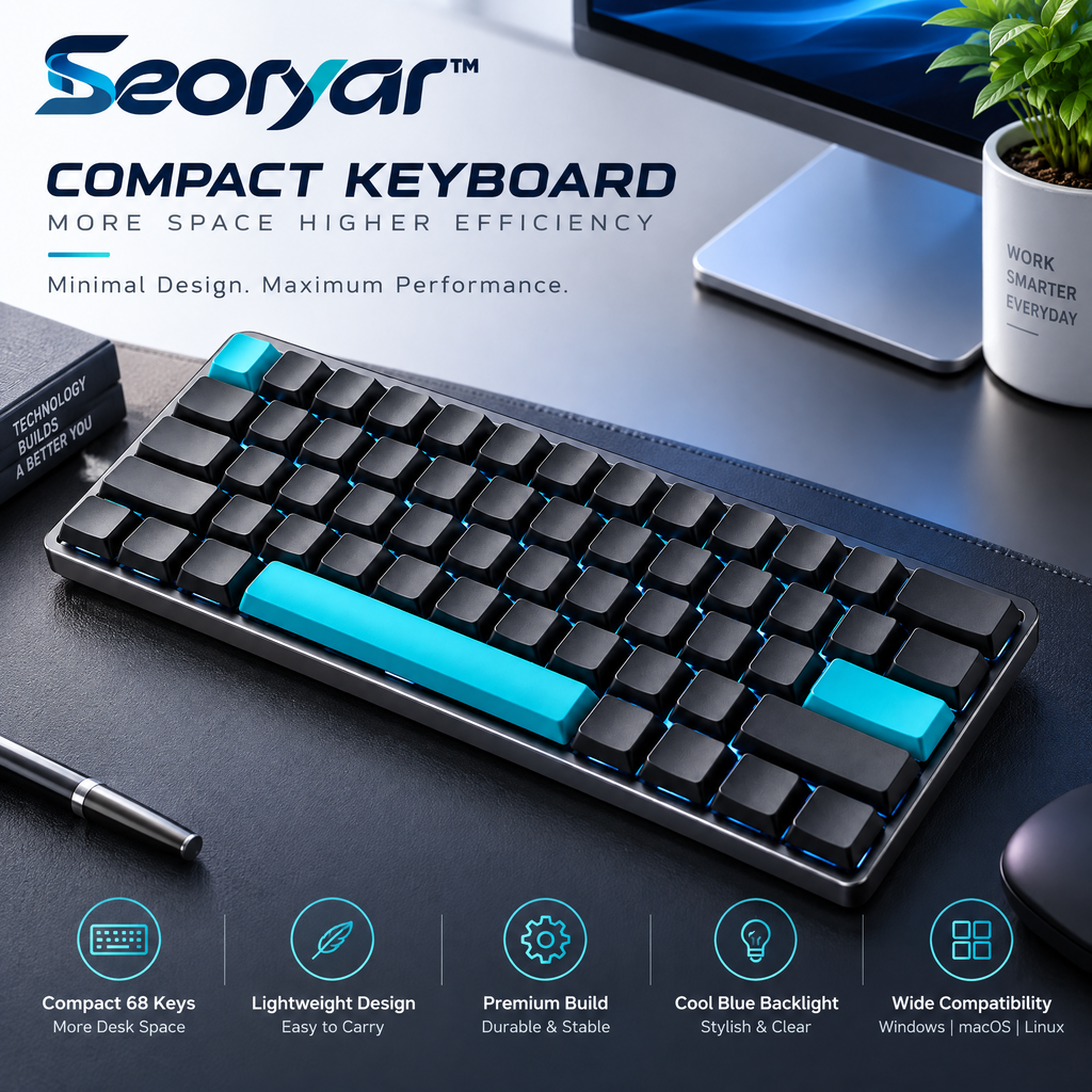 Seoryar™ Compact Wireless Mechanical Keyboard – Space-Saving Desktop Keyboard for Home Office, Everyday Typing, Work & Study