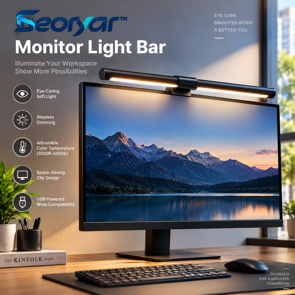Seoryar™ LED Monitor Light Bar – Space-Saving Screen-Mounted Task Light for Keyboards, Reading Materials & Home Office Desks