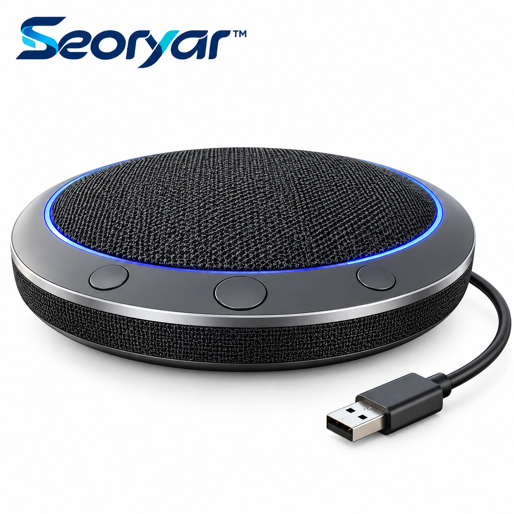 Seoryar™ USB Conference Speakerphone – Desktop Speaker & Microphone with Accessible Controls for Home Office Calls and Small-Group Meetings