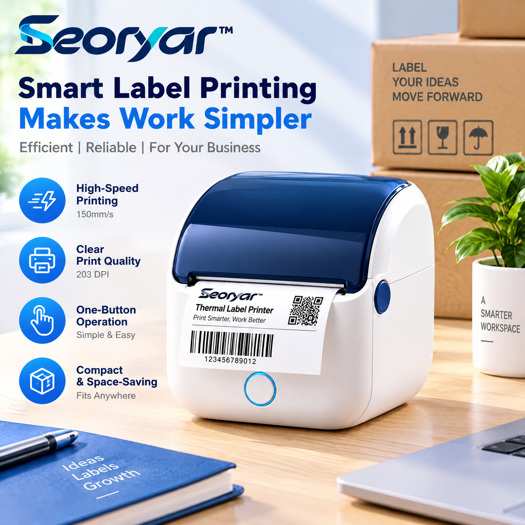Seoryar™ Portable Thermal Label Maker – Compact Ink-Free Label Printer for Office Files, Storage Containers, Supply Drawers & Everyday Organization